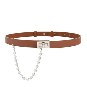 Women's PU Leather Pearl Waistbands Adjust Solid Pattern Belt