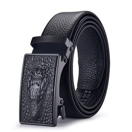 Men's Genuine Leather Solid Strap Alloy Automatic Buckle Belt