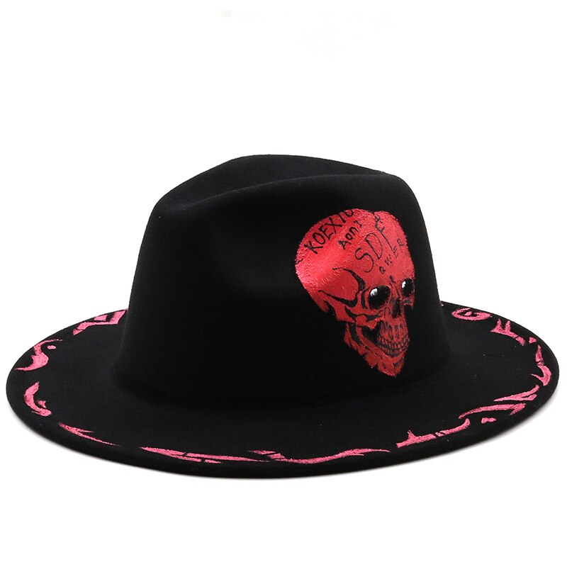 Men's Wool Painted Pattern Gentleman Casual Wear Trendy Hat