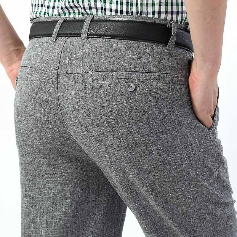 Men's Polyester Zipper Fly Closure Plain Pattern Casual Pants