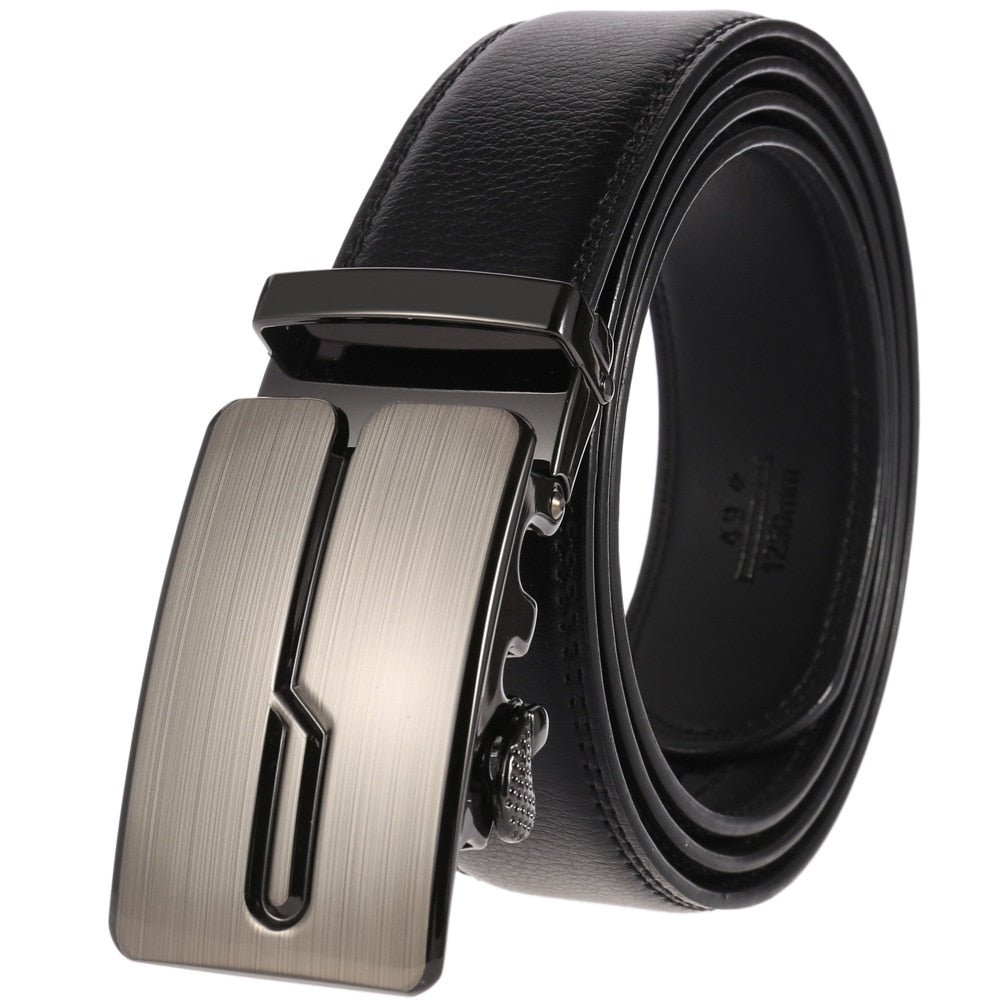 Men's Split Leather Buckle Closure Trendy Solid Pattern Belts