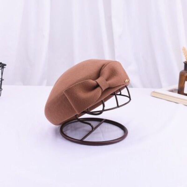 Women's Wool Bow-Knot Plain Pattern Vintage Hat