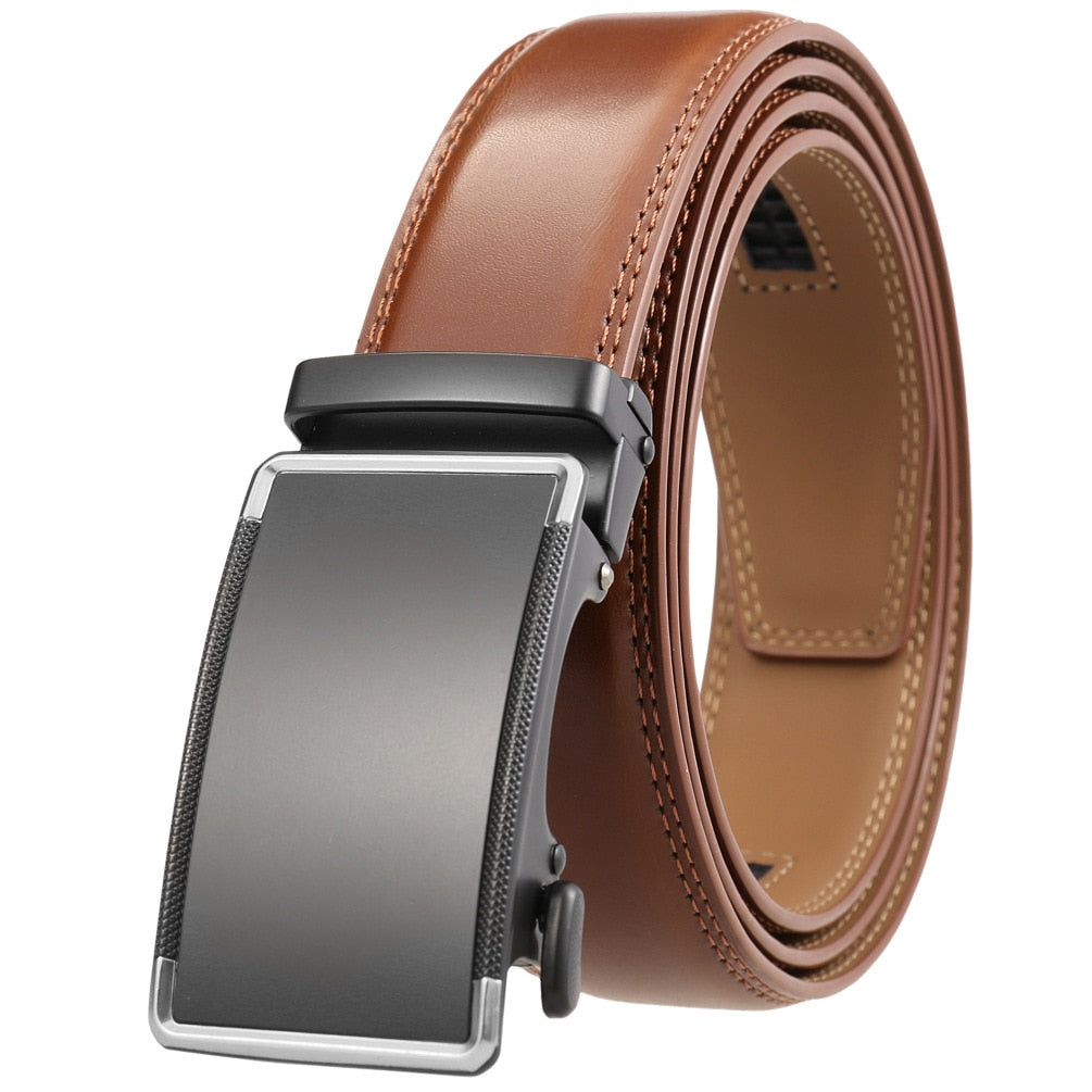 Men's Cowskin Automatic Buckle Closure Luxury Solid Pattern Belts