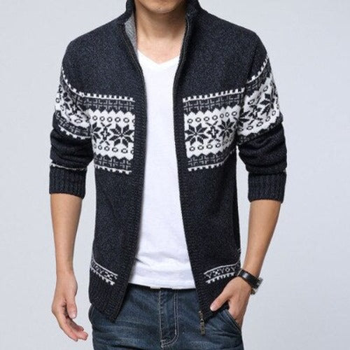 Men's Mandarin Collar Full Sleeves Knitted Winter Casual Sweater