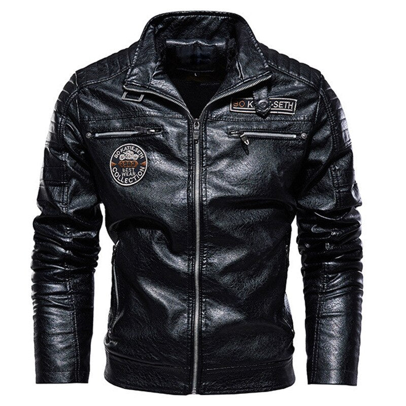 Men's PU Leather Full Sleeves Zipper Closure Winter Casual Jacket