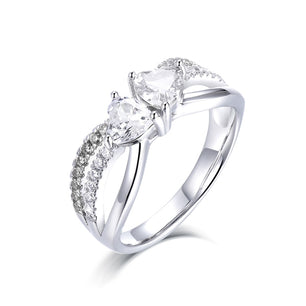 Women's 100% 925 Sterling Silver Heart Zirconia Wedding Ring