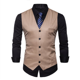 Men's Polyester Casual Sleeveless Solid Pattern Wedding Vest