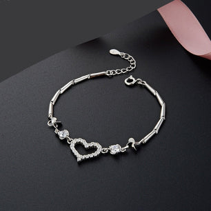 Women's 100% 925 Heart Pattern Zircon Silver Charm Type Bracelet