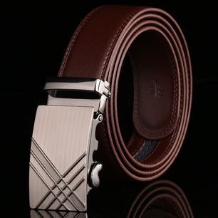 Men's Genuine Leather Solid Pattern Square Buckle Closure Belts