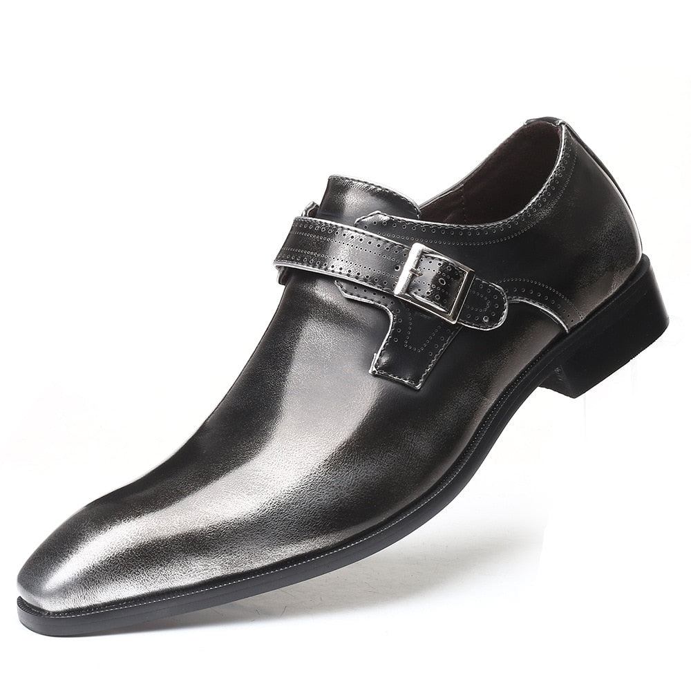 Men's Genuine Leather Pointed Toe Buckle Strap Formal Shoes