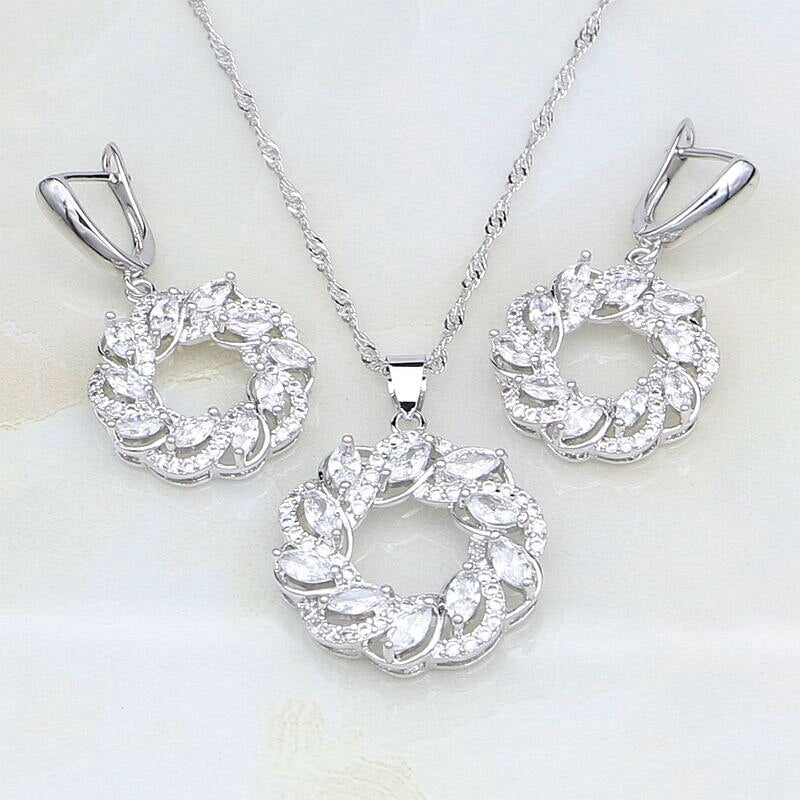 Women's 100% 925 Sterling Silver Zircon Round Classic Jewelry Set