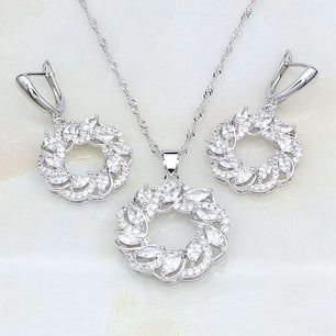 Women's 100% 925 Sterling Silver Zircon Round Classic Jewelry Set