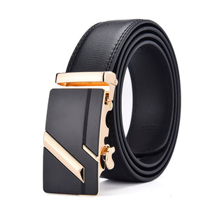 Men's Genuine Leather Solid Strap Alloy Automatic Buckle Belt