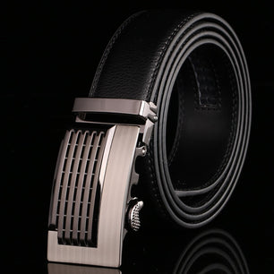 Men's Genuine Leather Solid Pattern Square Buckle Closure Belts