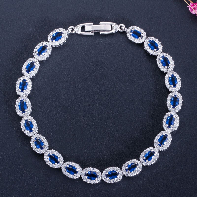 Women's Copper Cubic Zirconia Link Chain Round Pattern Bracelet