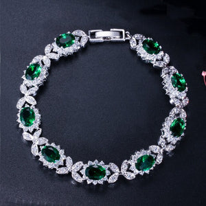 Women's Copper Cubic Zirconia Link Chain Plant Pattern Bracelet