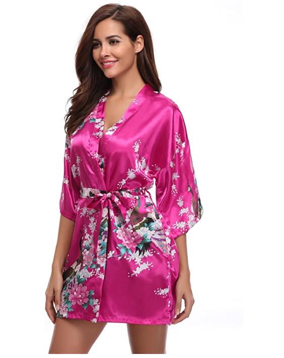 Women's V-Neck Silk Bridal Wedding Bath Robe Trendy Night Dress