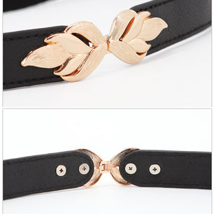 Women's PU Alloy Leaves Buckle Thin Waist Stretch Waistbands Belt