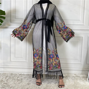 Women's Arabian V-Neck Polyester Full Sleeve Embroidery Dress