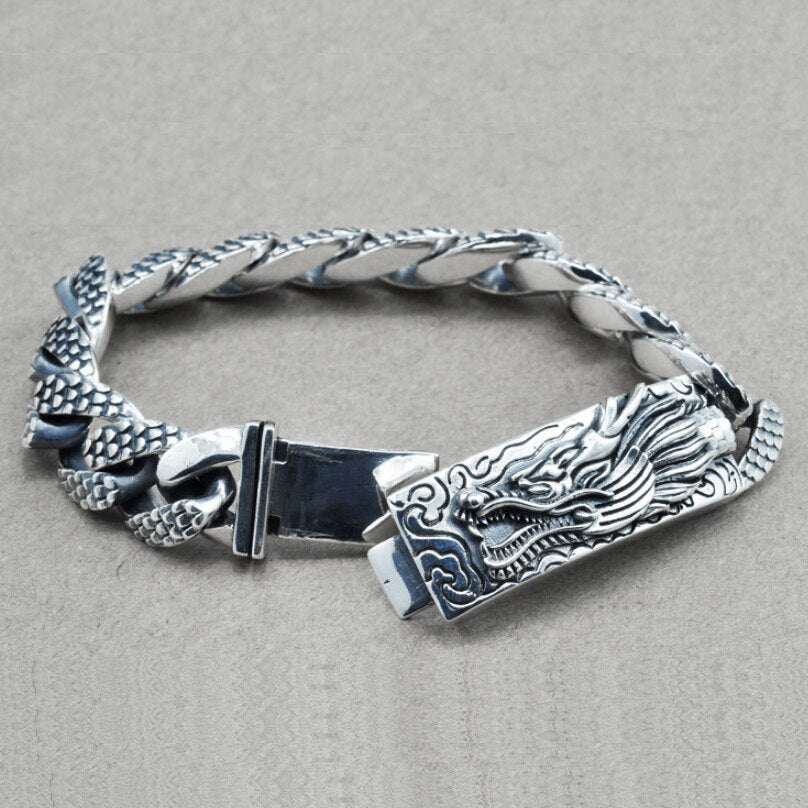 Men's 100% 925 Sterling Silver Vintage Dragon Ethnic Bracelet