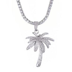 Men's Copper Hip Hop Link Chain Palm Tree Bling Trendy Necklaces