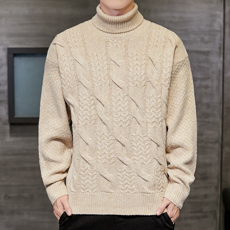 Men's Polyester Turtleneck Full Sleeves Knitted Casual Sweater