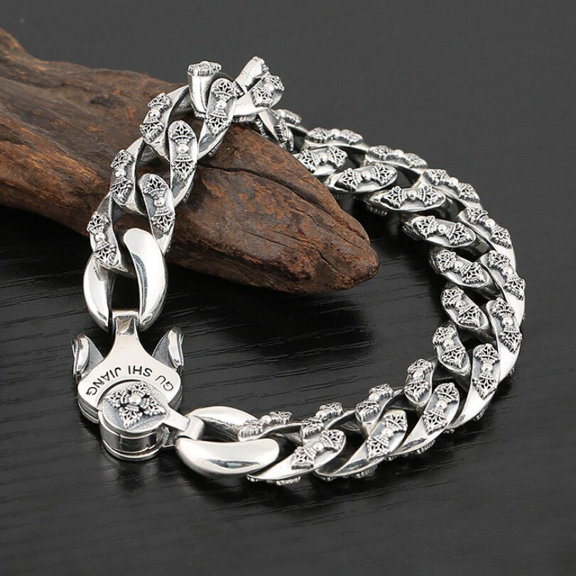 Men's 100% 925 Sterling Silver Geometric Vintage Ethnic Bracelet