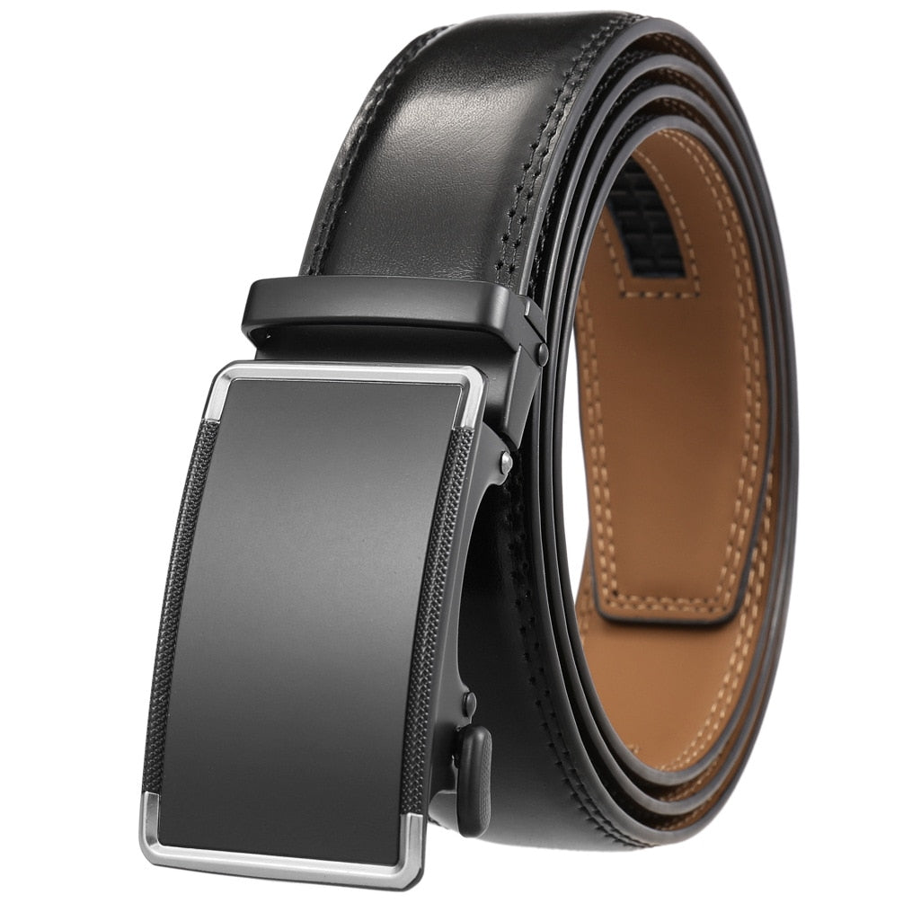 Men's Cowskin Automatic Buckle Closure Luxury Solid Pattern Belts