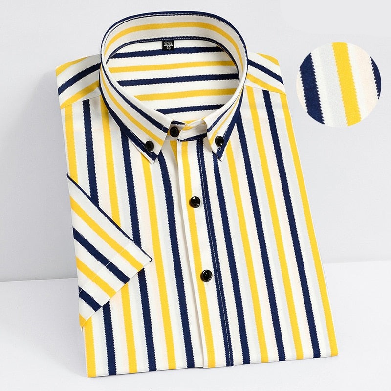 Men's 100% Cotton Short Sleeves Striped Pattern Formal Shirt