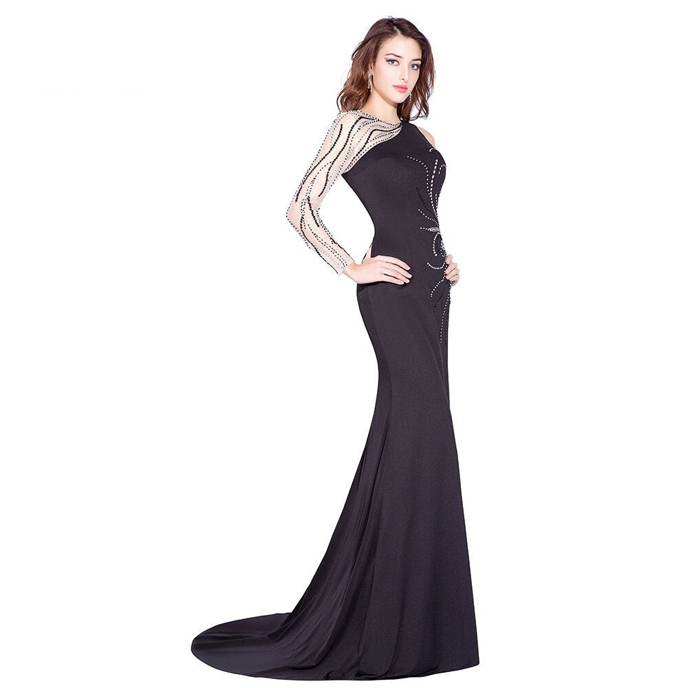 Women's O-Neck Polyester One-Shoulder Mermaid Evening Dress