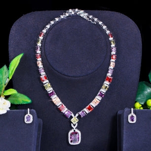 Women's Copper Cubic Zirconia Square Pattern Wedding Jewelry Set