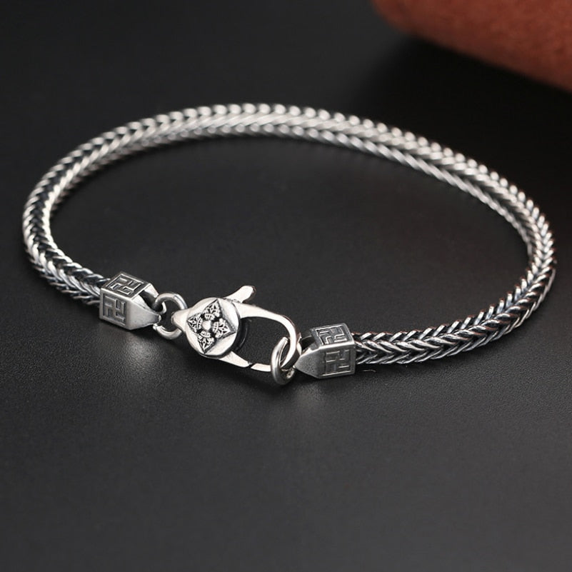 Men's 100% 925 Sterling Silver Link Chain Geometric Bracelet