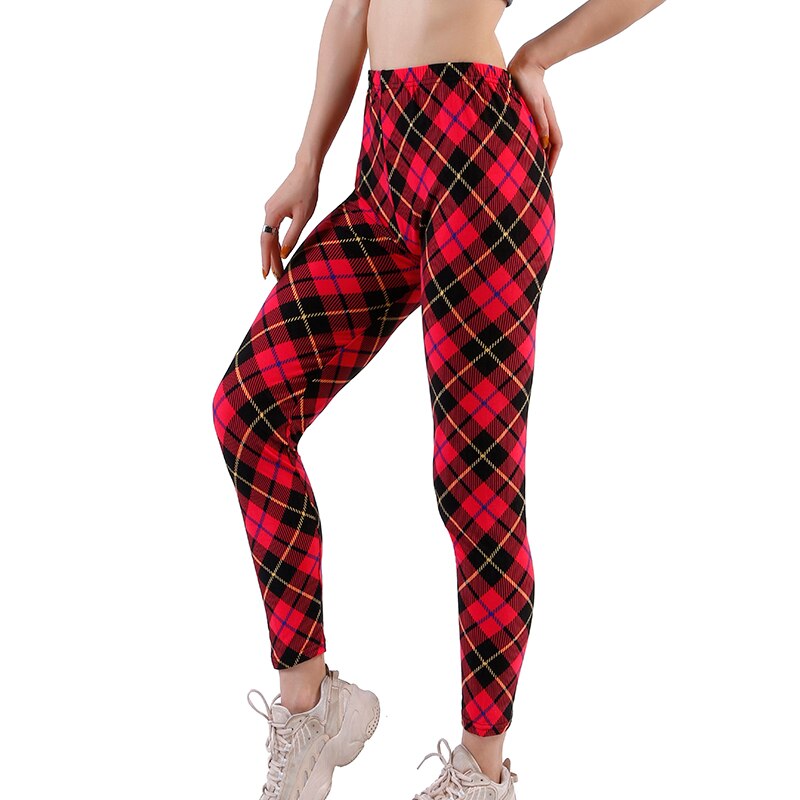 Women's Polyester High Waist Pattern Quick Dry Plaid Leggings