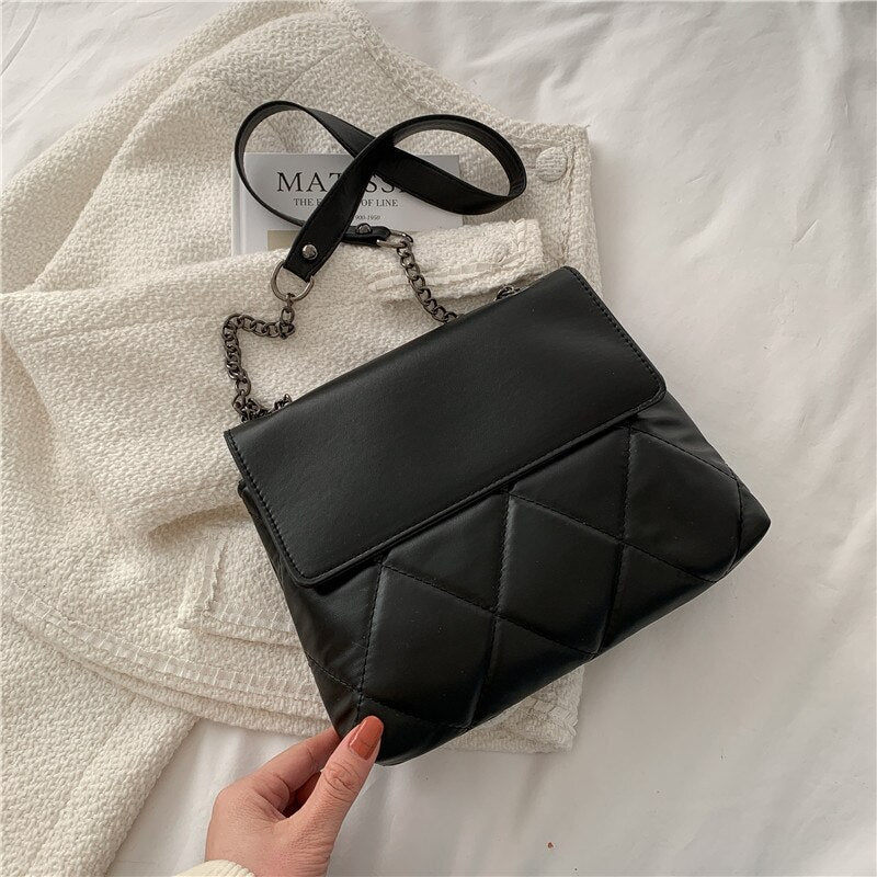 Women's PU Leather Zipper Closure Crossbody Plaid Pattern Handbag