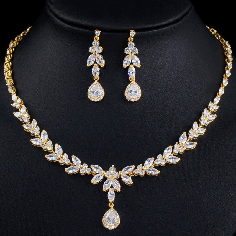 Women's Copper Cubic Zirconia Water Drop Wedding Jewelry Set