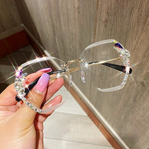 Women's Alloy Frame Polycarbonate Lens Rimless Luxury Sunglasses