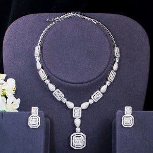 Women's Copper Cubic Zirconia Square Pattern Wedding Jewelry Set