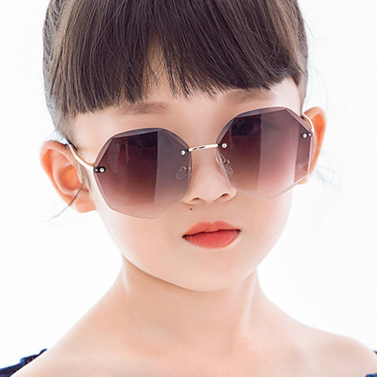 Kid's Plastic Frame Gradient Rimless Oval UV400 Shades Sunglasses