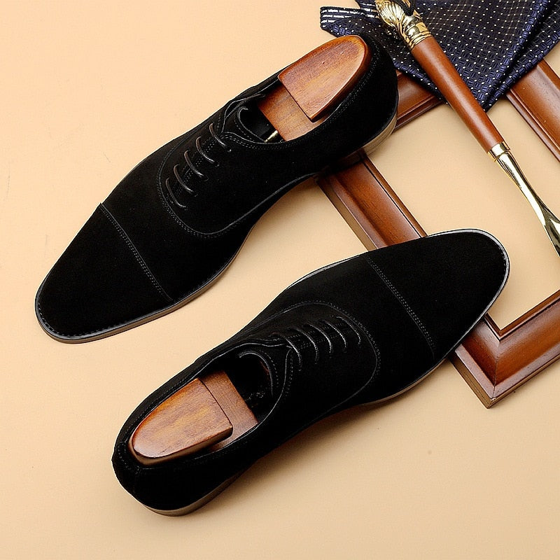 Men's Genuine Leather Pointed Toe Lace-Up Closure Wedding Shoes