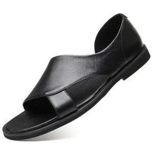 Men's Leather Slip-On Closure Comfortable Solid Outdoor Sandals