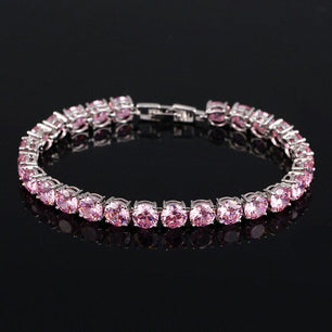 Women's Copper Cubic Zirconia Link Chain Trendy Round Bracelet