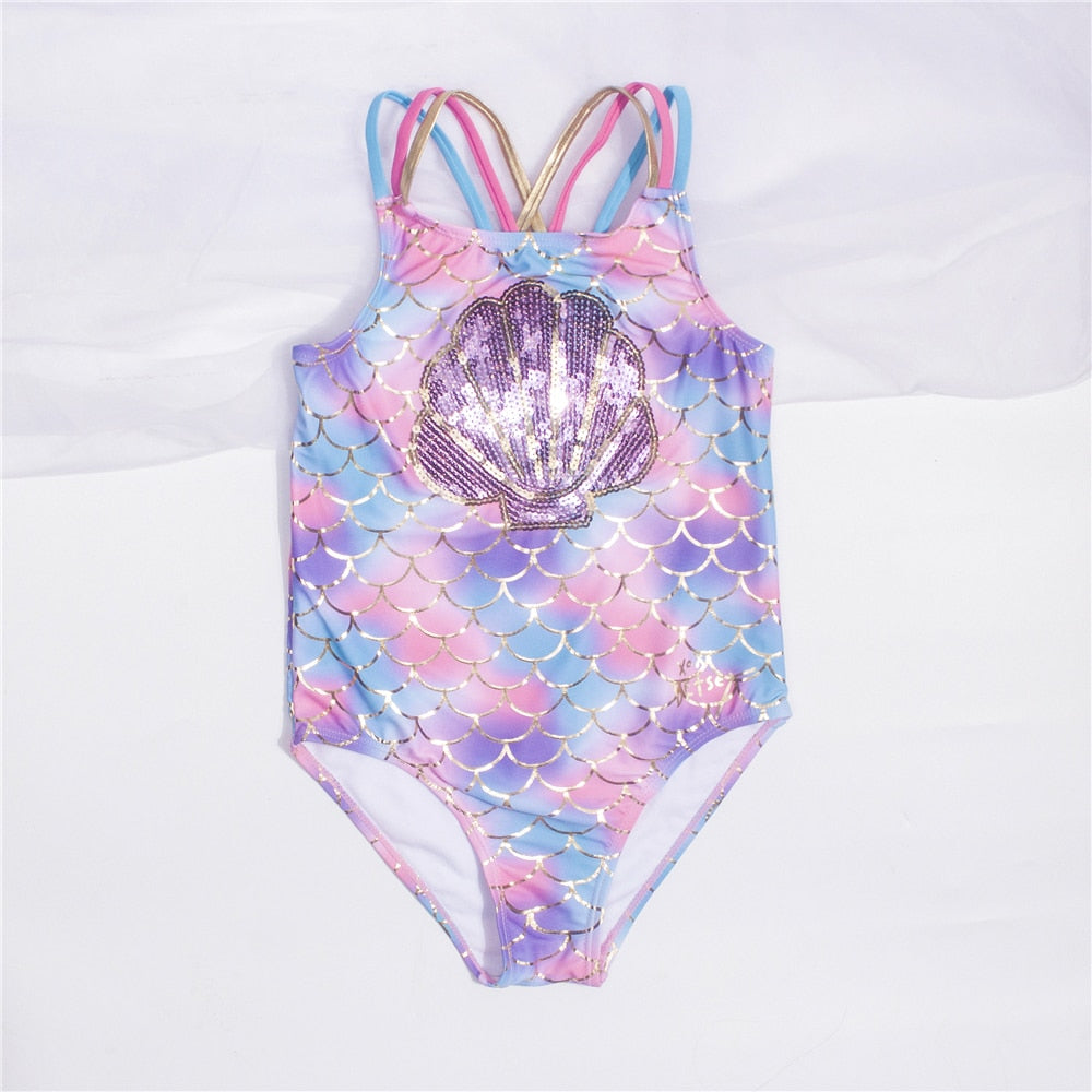 Kid's Polyester Triple Straps Mermaid One-Piece Swimwear