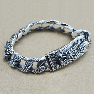 Men's 100% 925 Sterling Silver Vintage Dragon Ethnic Bracelet