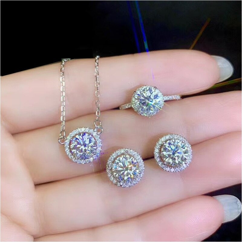 Women's 100% 925 Sterling Silver Moissanite Wedding Jewelry Set