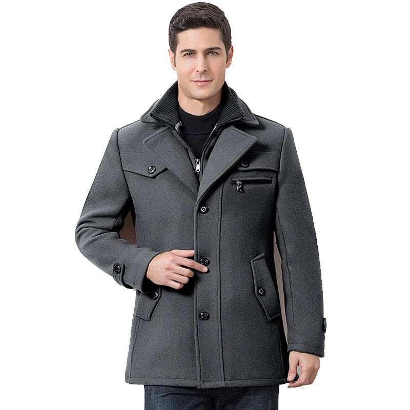 Men's Polyester Full Sleeve Winter Single Breasted Closure Jacket