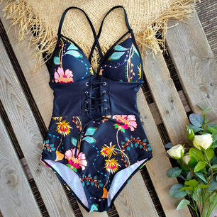 Women's Heart Shape Neck Sphagetti Strap Floral One-Piece