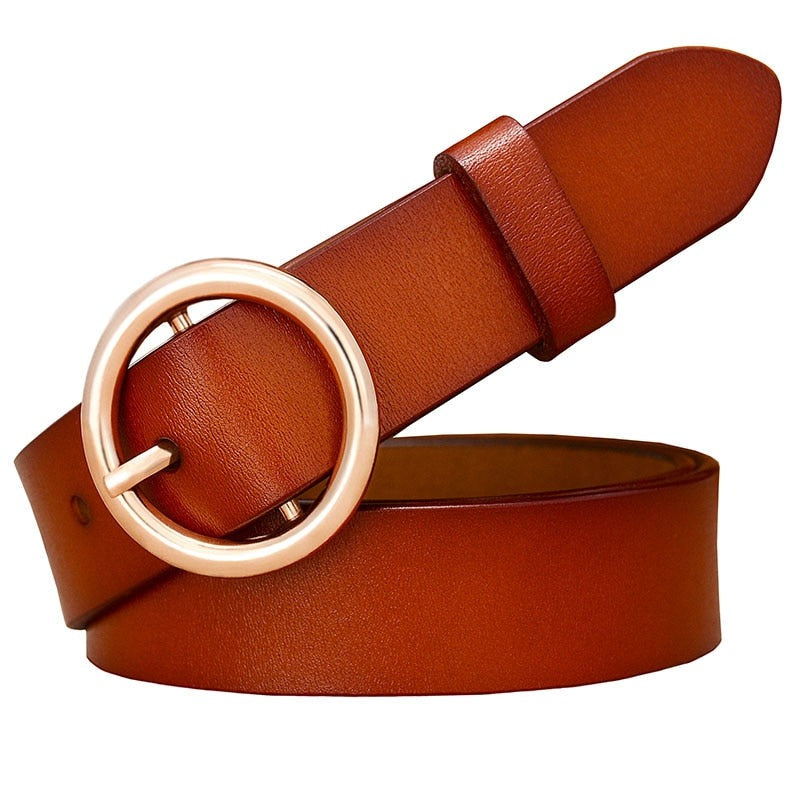 Women's Cowskin Genuine Leather Solid Pattern Pin Buckle Belts