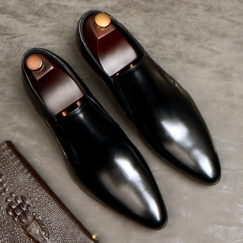 Men's Genuine Leather Pointed Toe Slip-On Closure Formal Shoes