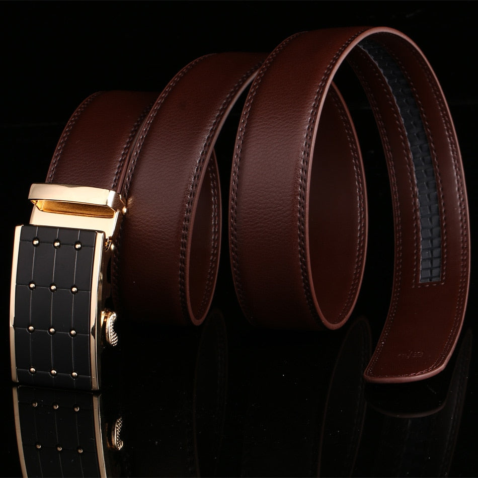 Men's Genuine Leather Solid Pattern Square Buckle Closure Belts