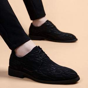 Men's Leather Pointed Toe Lace-Up Closure Breathable Casual Shoes